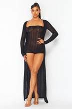Tamia Rib Knit Cardigan Two Piece Strapless Romper Set