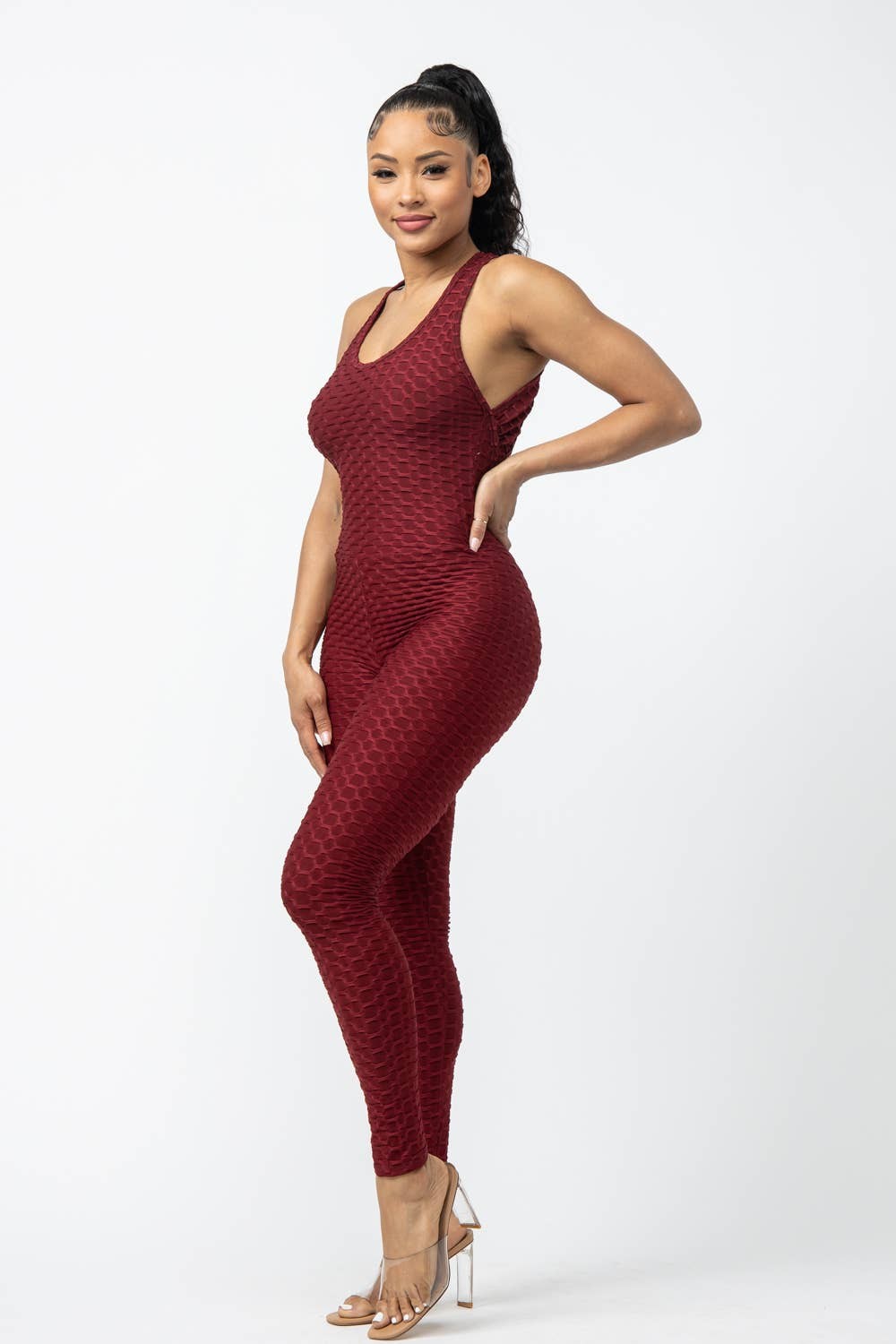 Comfy Peach Criss Cross Open Back Activewear Jumpsuit