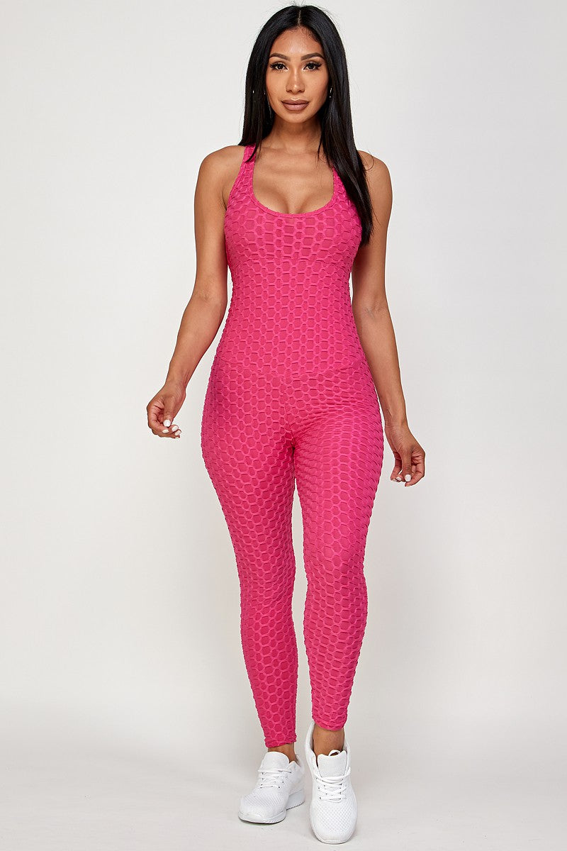 Comfy Peach Criss Cross Open Back Activewear Jumpsuit