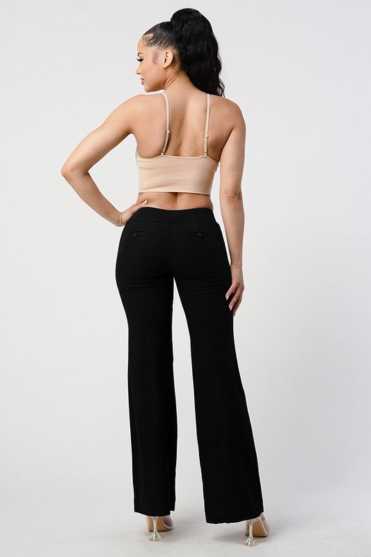 Patricia Drawstring Linen Knit Low Rise Straight Leg Pants
