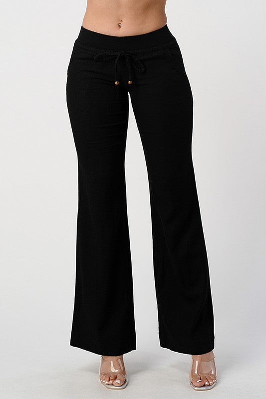 Patricia Drawstring Linen Knit Low Rise Straight Leg Pants