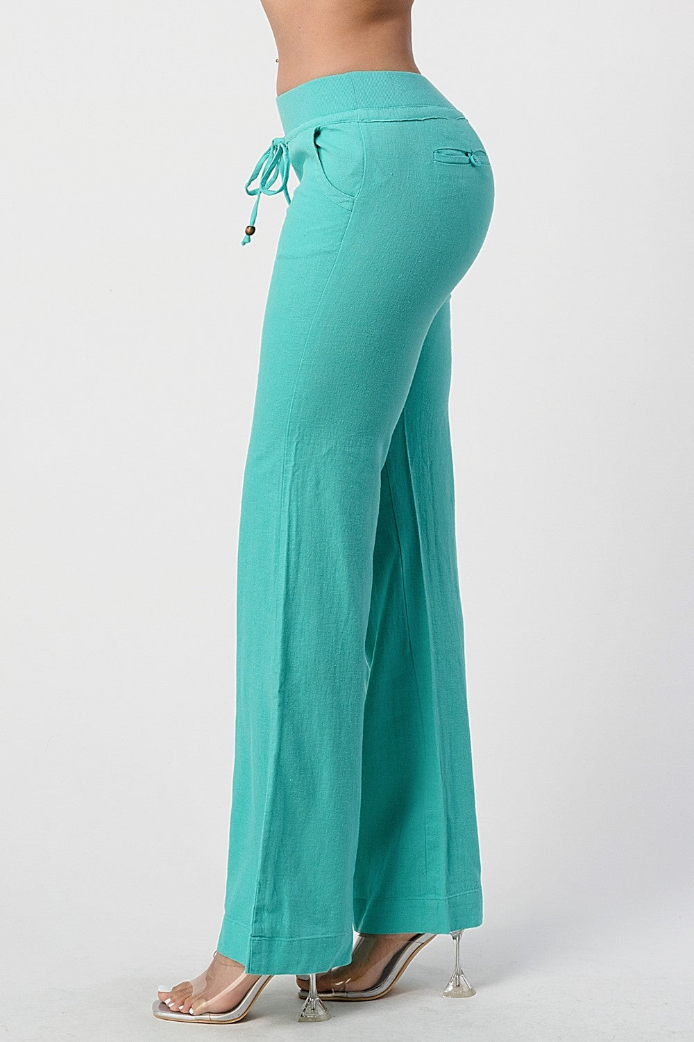 Patricia Drawstring Linen Knit Low Rise Straight Leg Pants