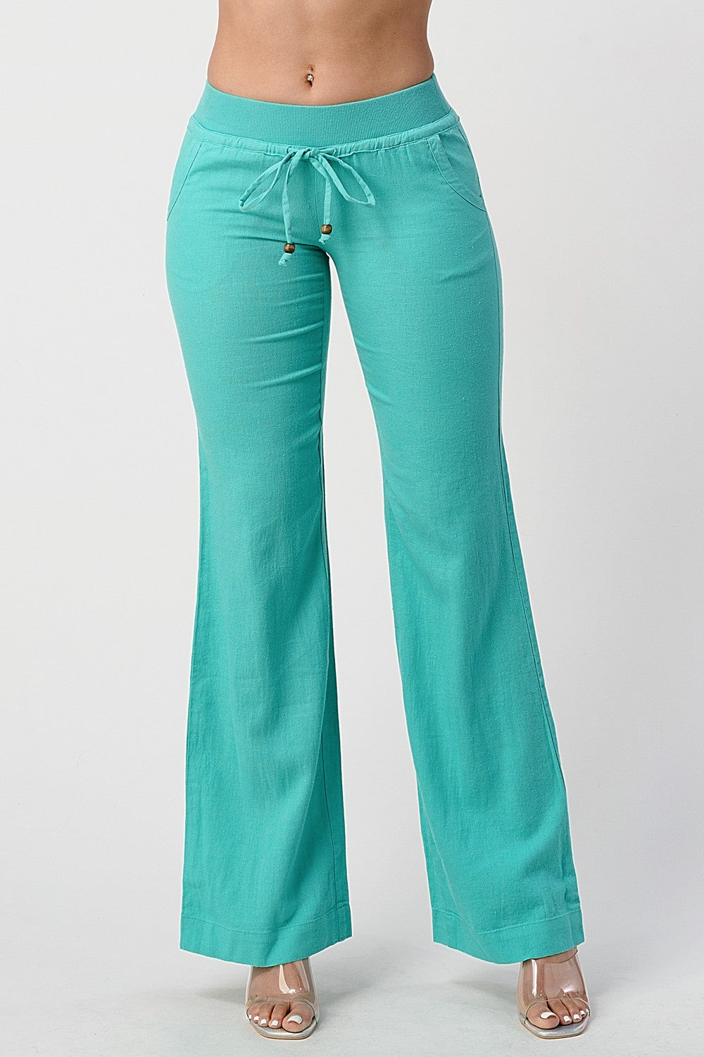 Patricia Drawstring Linen Knit Low Rise Straight Leg Pants