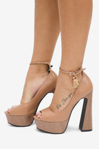 Loren Peep Toe Lock Detail High Heel Platform Pumps