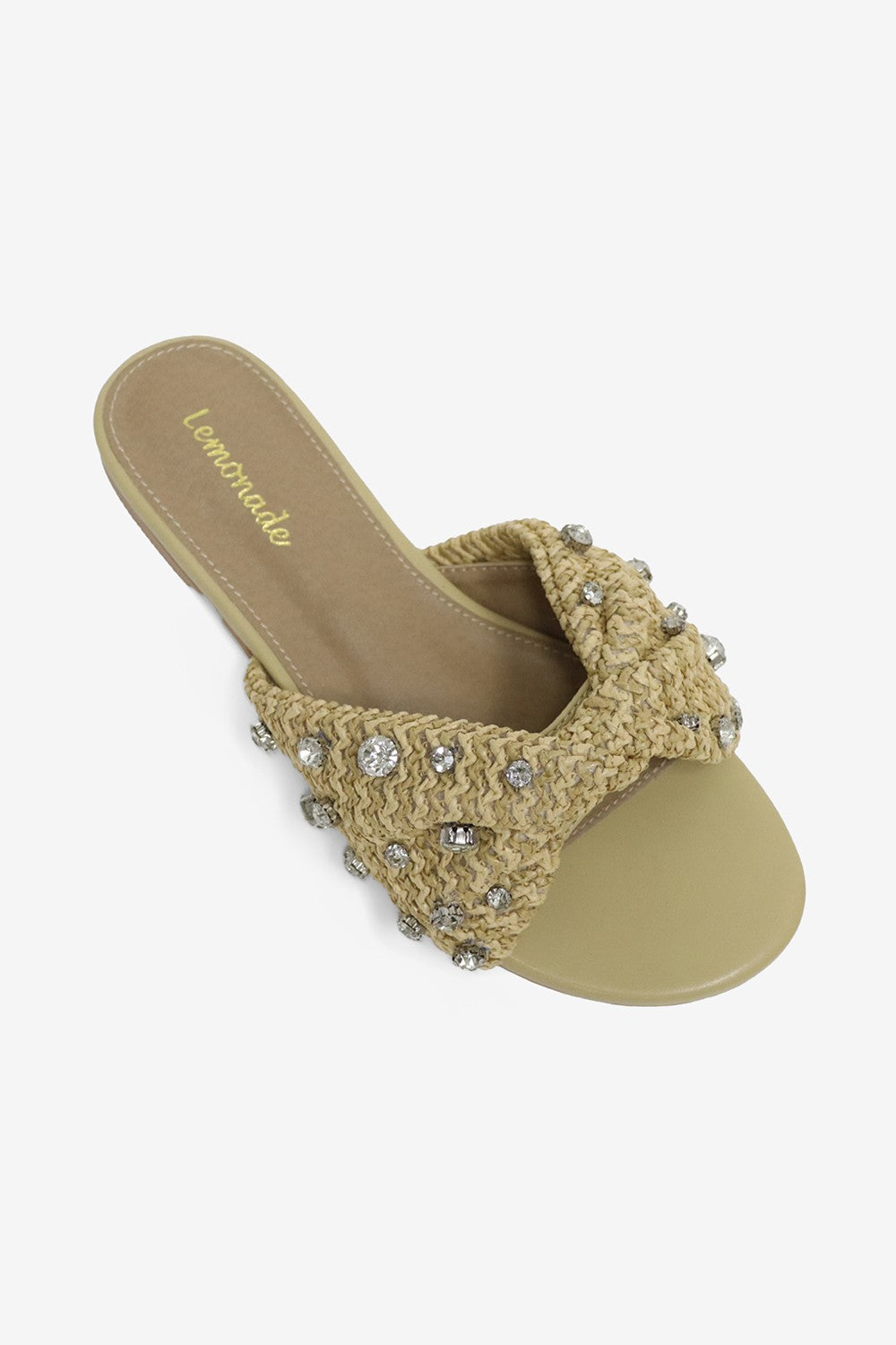 Stella Rhinestones Embellished Raffia Flat Sandals