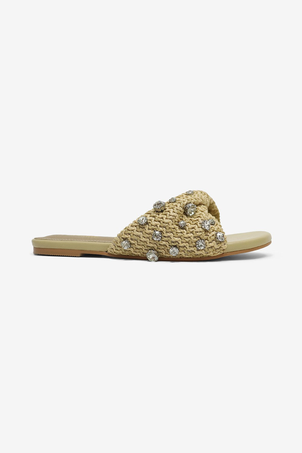Stella Rhinestones Embellished Raffia Flat Sandals