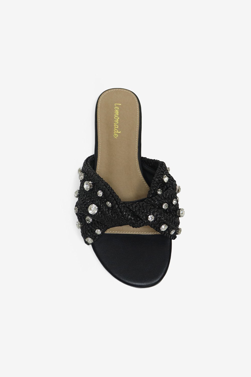 Stella Rhinestones Embellished Raffia Flat Sandals