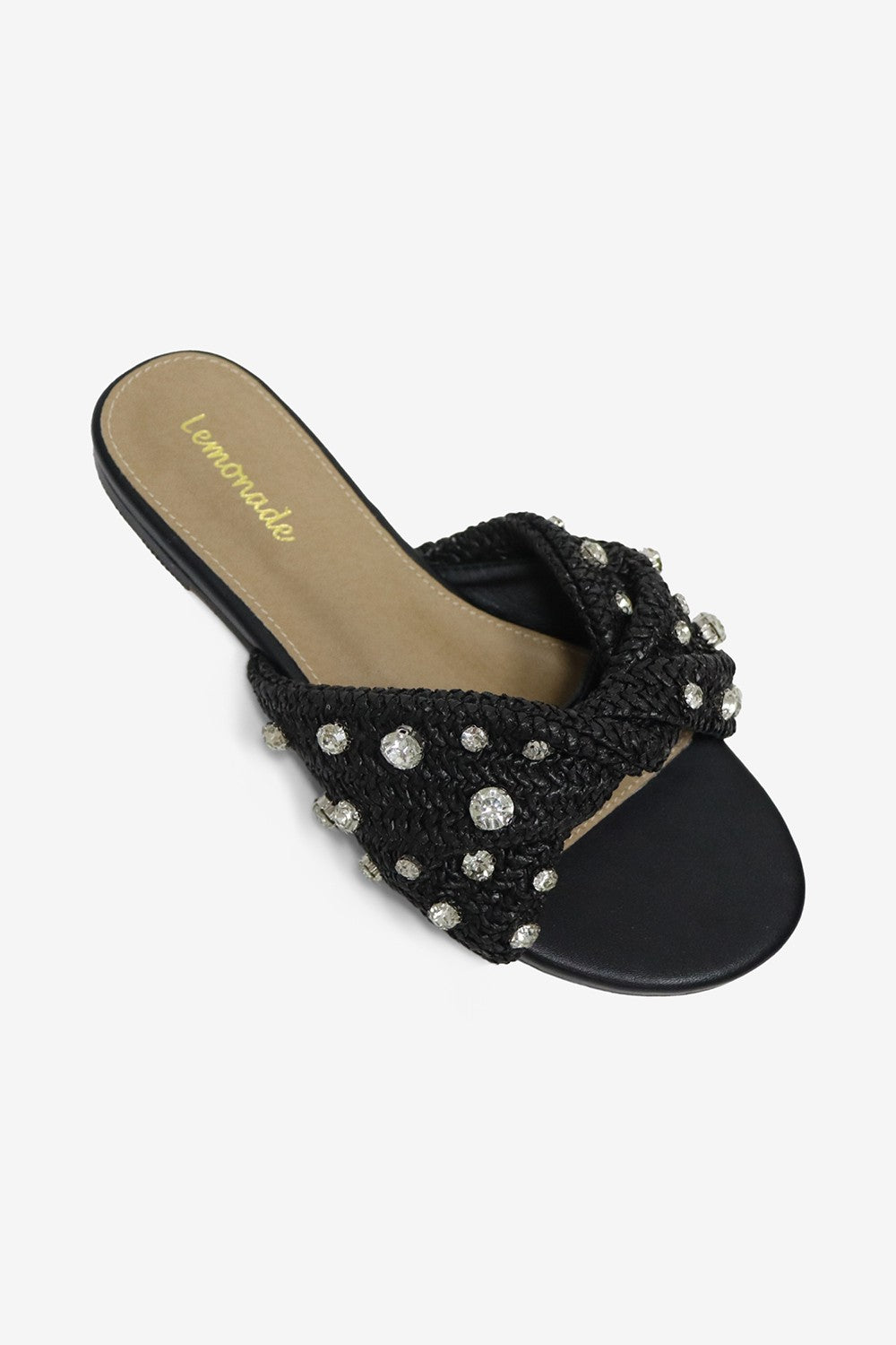 Stella Rhinestones Embellished Raffia Flat Sandals