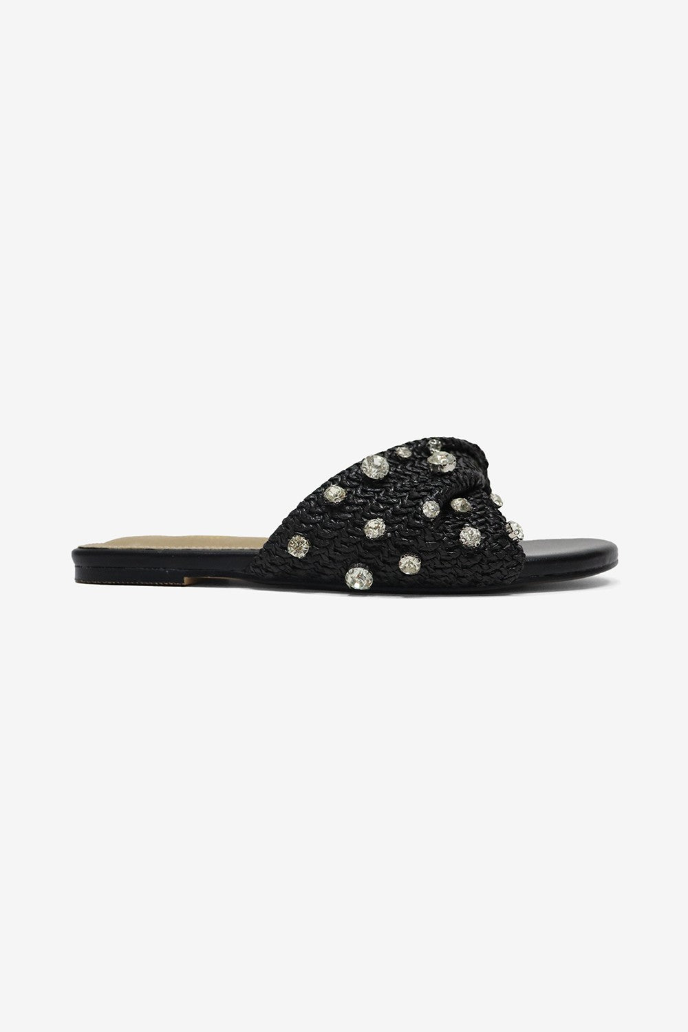 Stella Rhinestones Embellished Raffia Flat Sandals