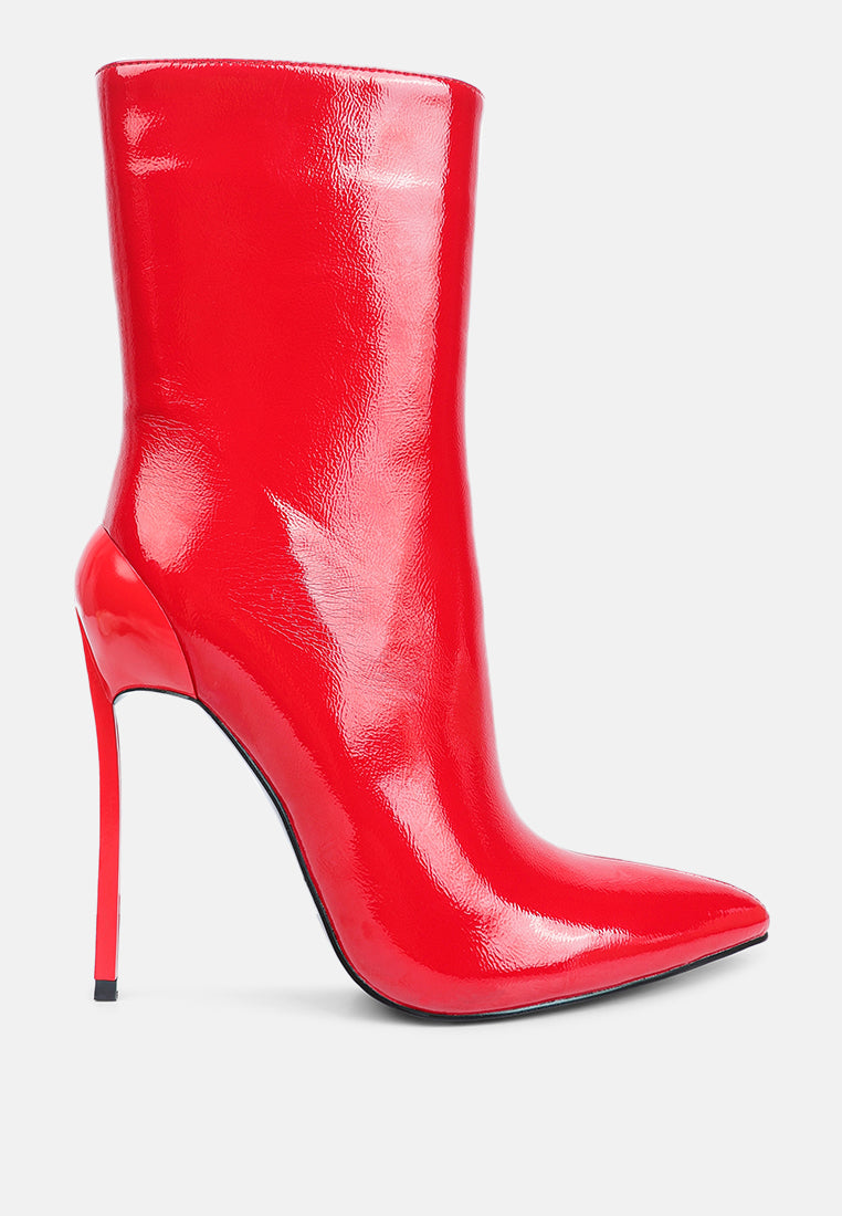 Harley Pointed Toe Patent Leather Ultra High Stiletto Heel Ankle Boots