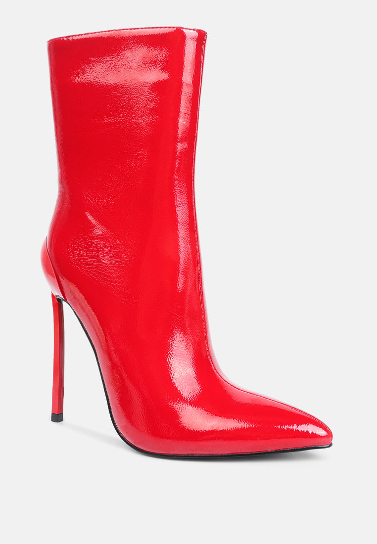 Harley Pointed Toe Patent Leather Ultra High Stiletto Heel Ankle Boots