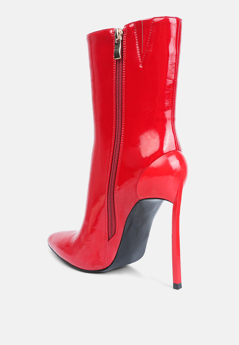 Harley Pointed Toe Patent Leather Ultra High Stiletto Heel Ankle Boots