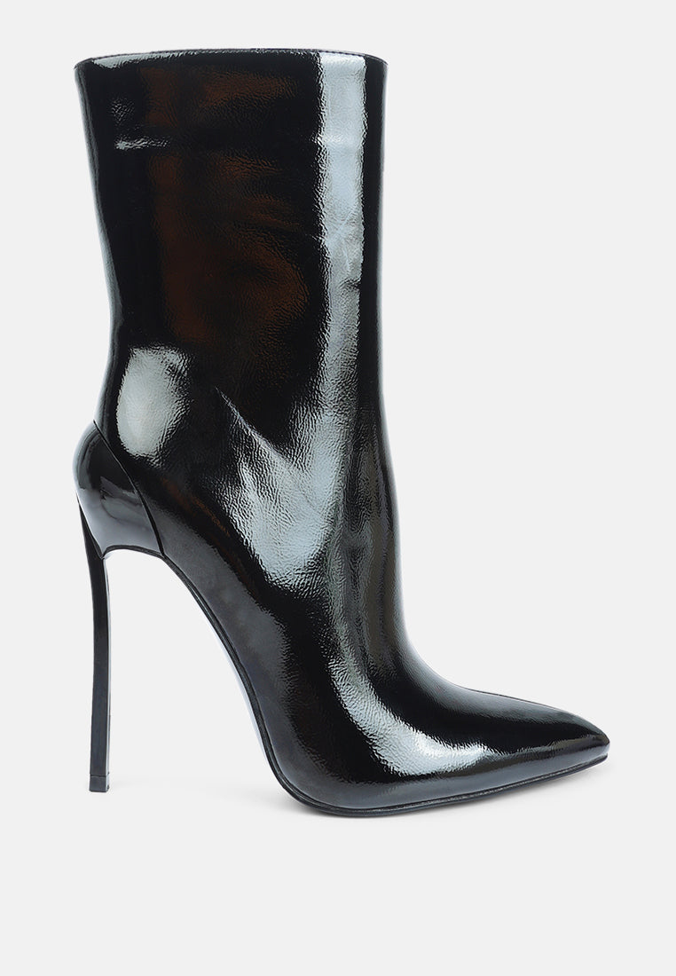 Harley Pointed Toe Patent Leather Ultra High Stiletto Heel Ankle Boots