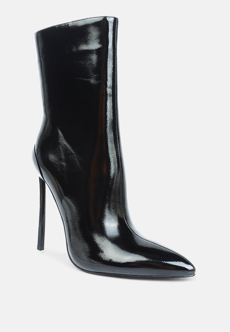 Harley Pointed Toe Patent Leather Ultra High Stiletto Heel Ankle Boots