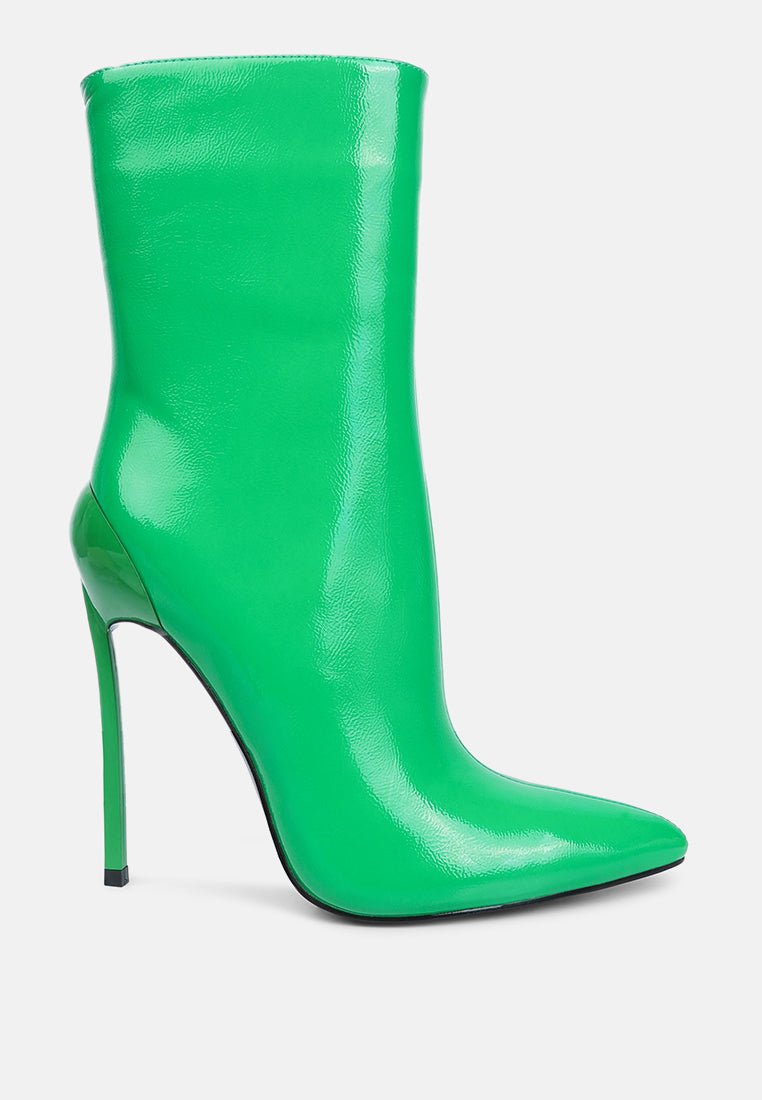 Harley Pointed Toe Patent Leather Ultra High Stiletto Heel Ankle Boots