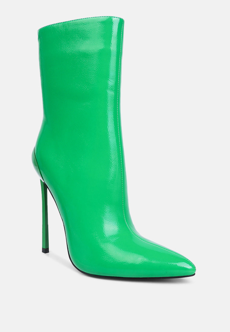 Harley Pointed Toe Patent Leather Ultra High Stiletto Heel Ankle Boots