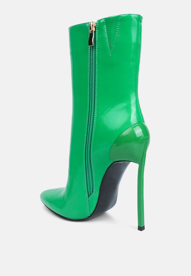 Harley Pointed Toe Patent Leather Ultra High Stiletto Heel Ankle Boots