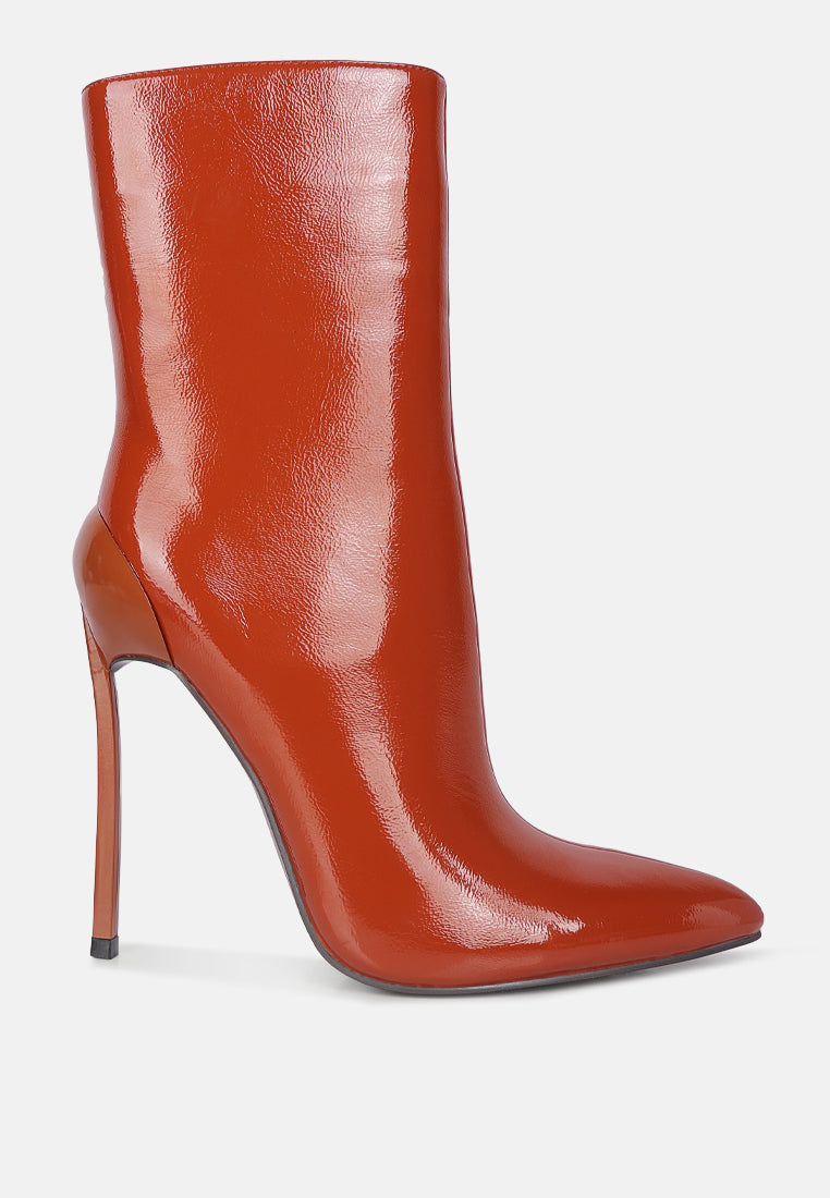 Harley Pointed Toe Patent Leather Ultra High Stiletto Heel Ankle Boots