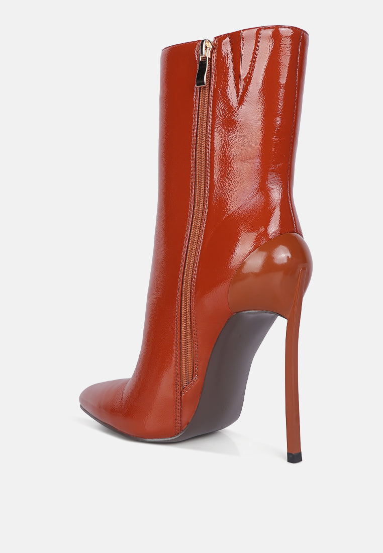 Harley Pointed Toe Patent Leather Ultra High Stiletto Heel Ankle Boots