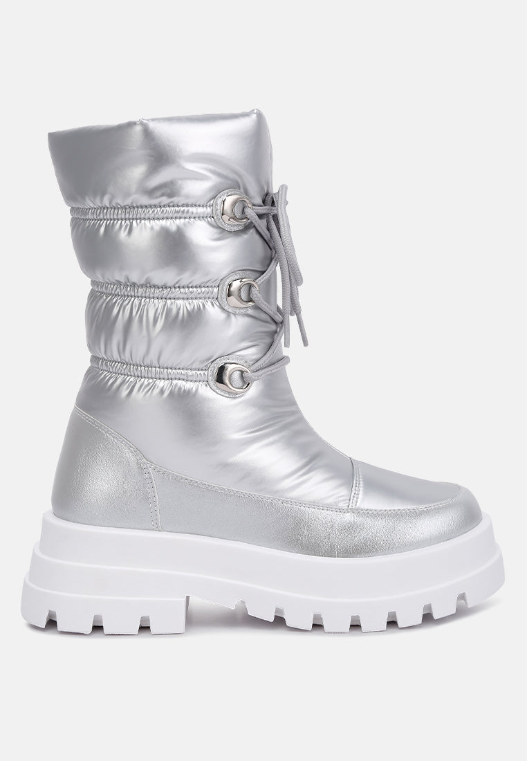 Murphy Round Toe Mid Calf Metallic Puffer Snow boots