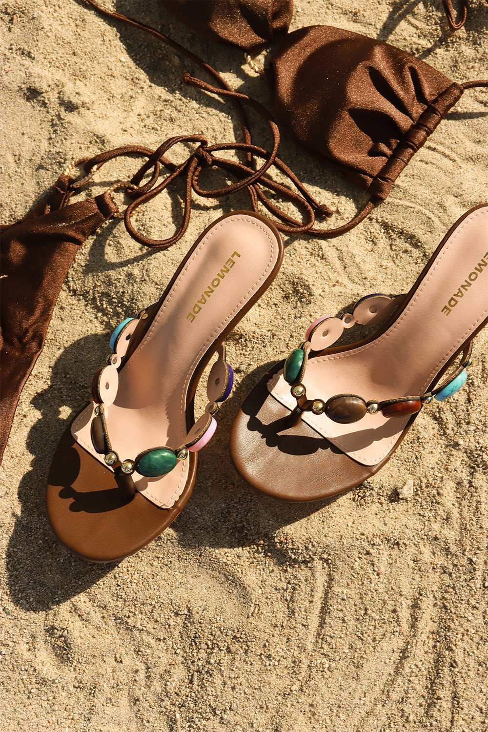 Simone Jewel Stone Detail Thong High Heel Mules