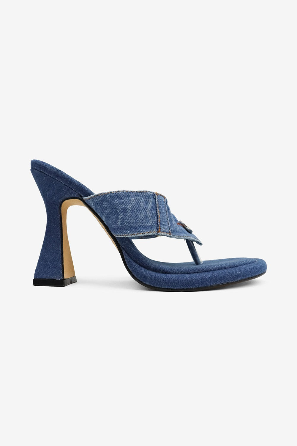 Brittany Round Toe Denim Thong High Heel Mules