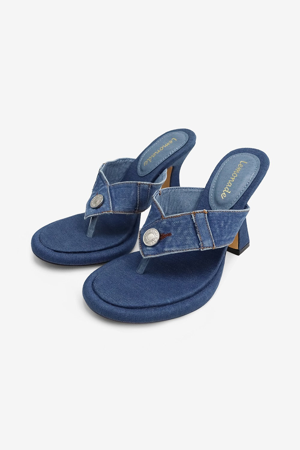 Brittany Round Toe Denim Thong High Heel Mules