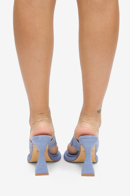 Brittany Round Toe Denim Thong High Heel Mules