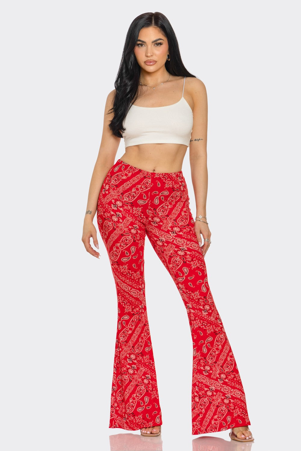 Casual Chic High Waisted Soft Knit Flare Leg Pants