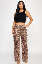 Shanie Leopard Print Sequin Embellished Straight Leg Pants
