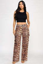 Shanie Leopard Print Sequin Embellished Straight Leg Pants