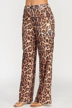 Shanie Leopard Print Sequin Embellished Straight Leg Pants