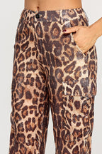 Shanie Leopard Print Sequin Embellished Straight Leg Pants