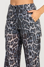 Shanie Leopard Print Sequin Embellished Straight Leg Pants