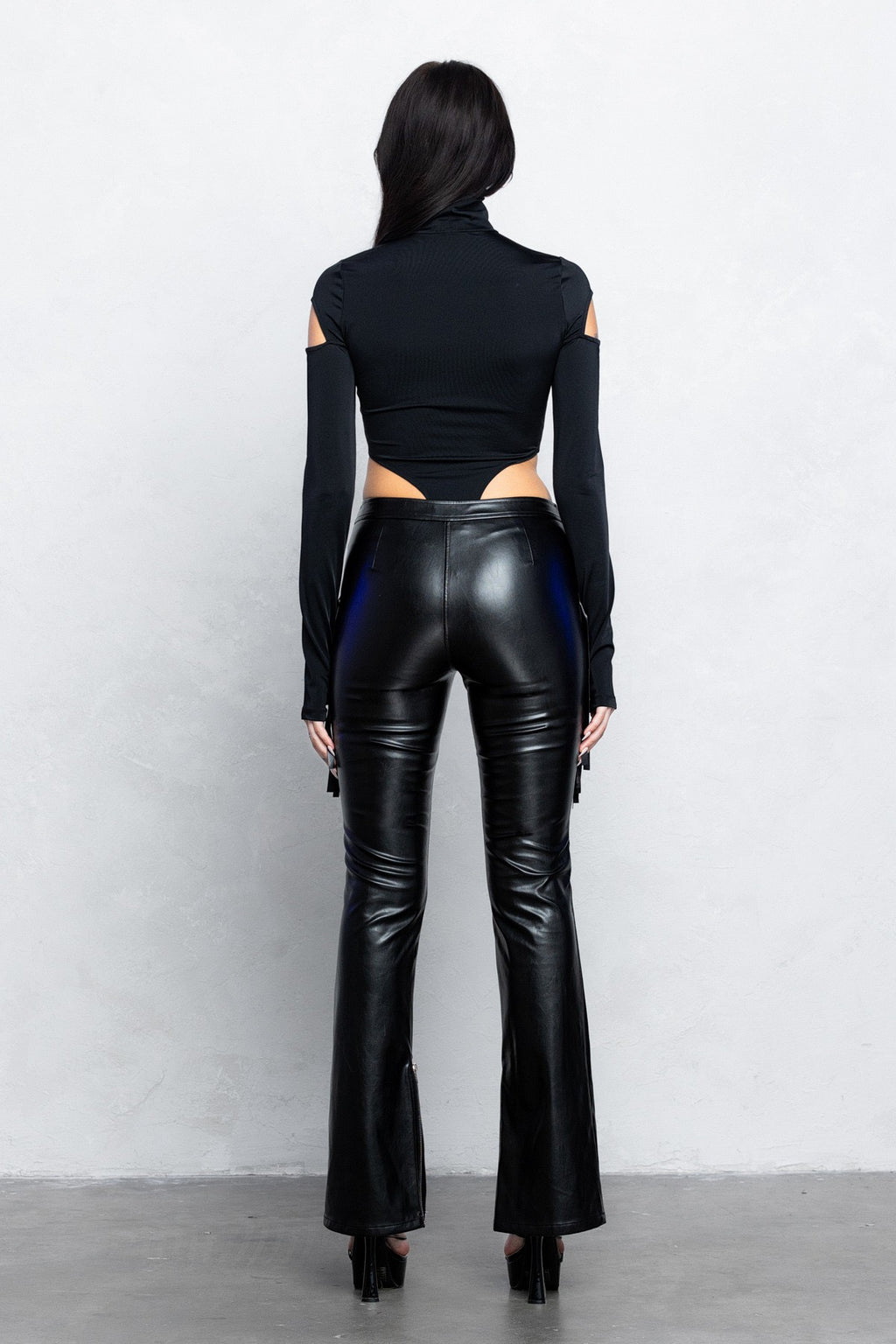 Jordana Fringe Detail Belted Faux Leather Low Rise Bootcut Pants