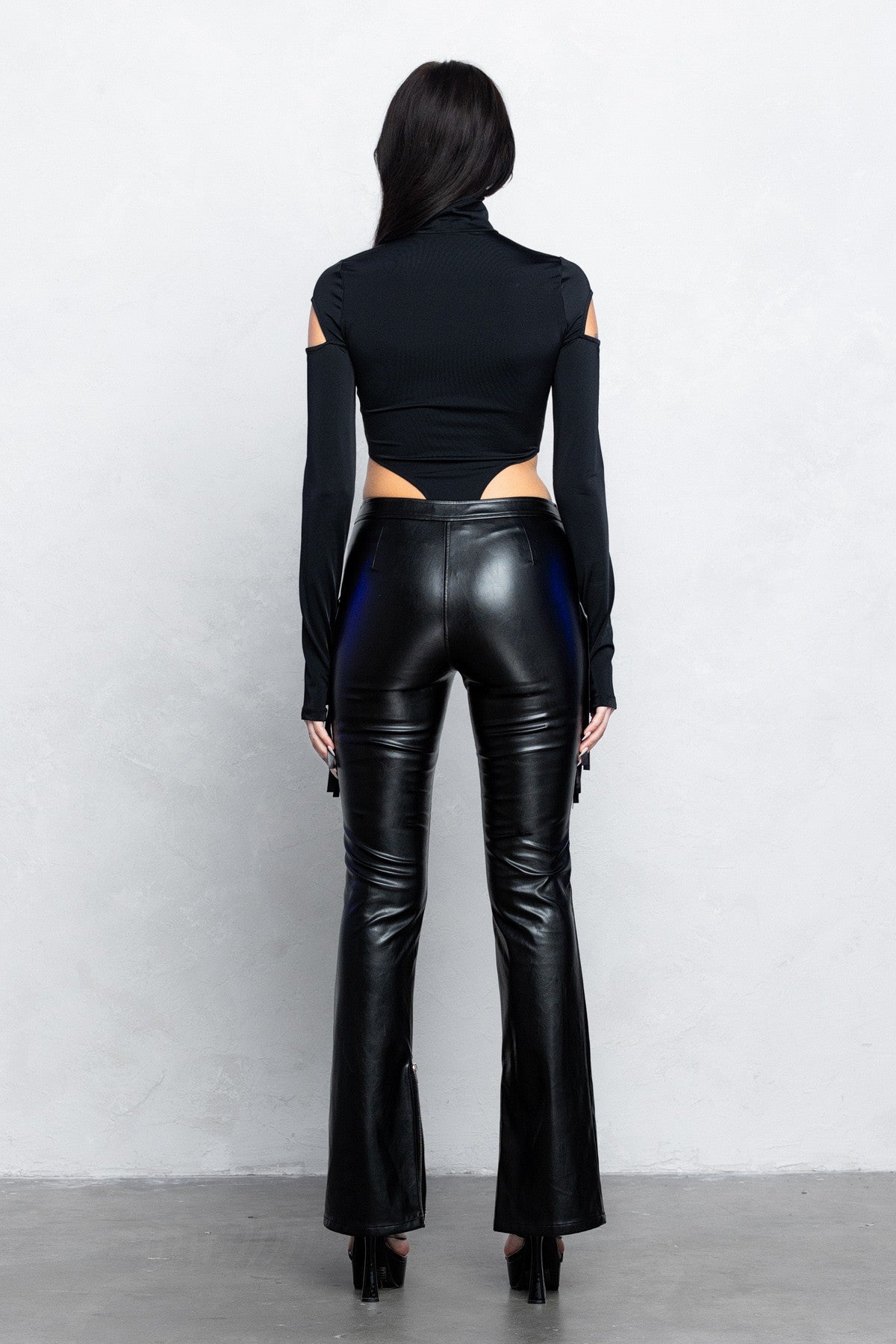 Jordana Fringe Detail Belted Faux Leather Low Rise Bootcut Pants