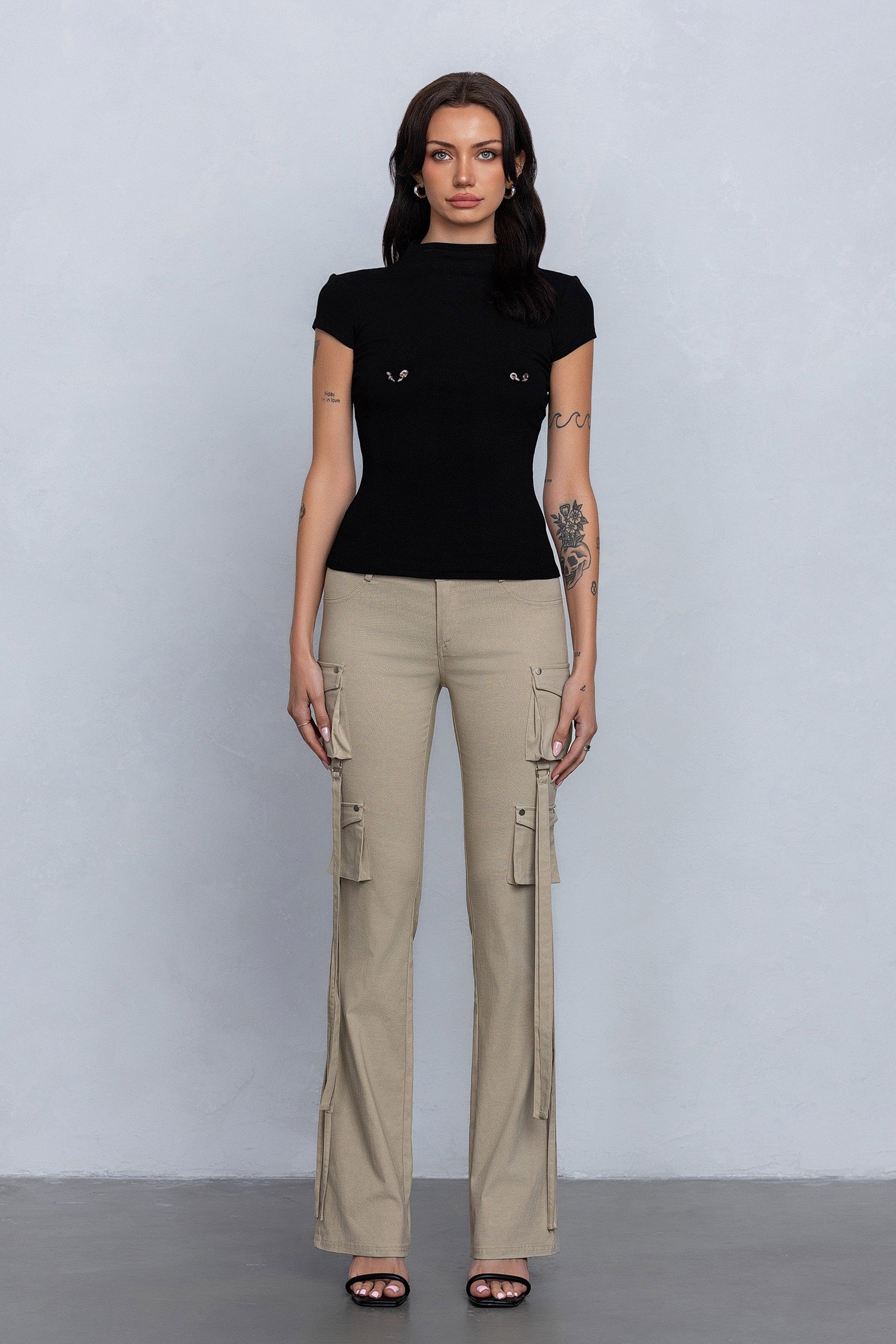 Sabrina Stretchy Woven Knit Low Rise Cargo Pants