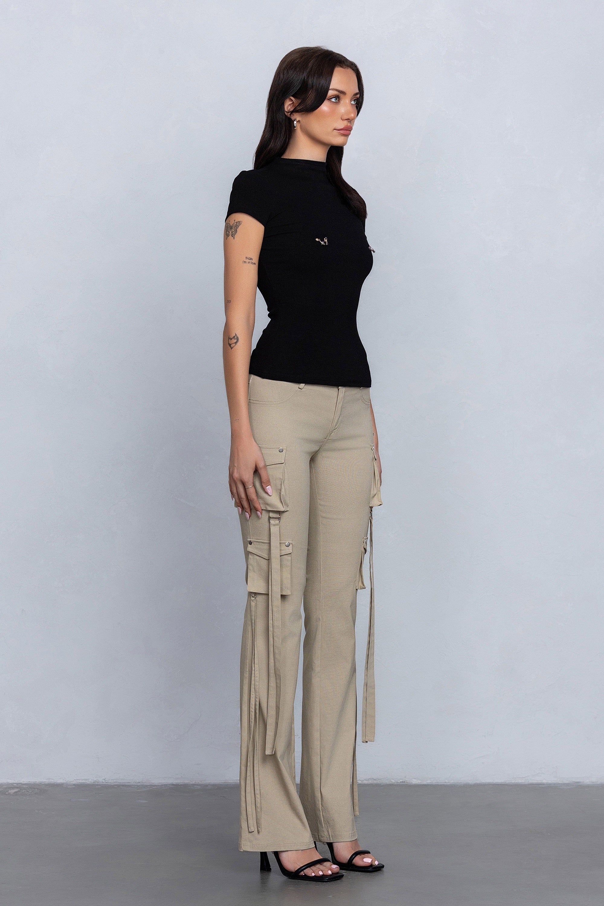 Sabrina Stretchy Woven Knit Low Rise Cargo Pants