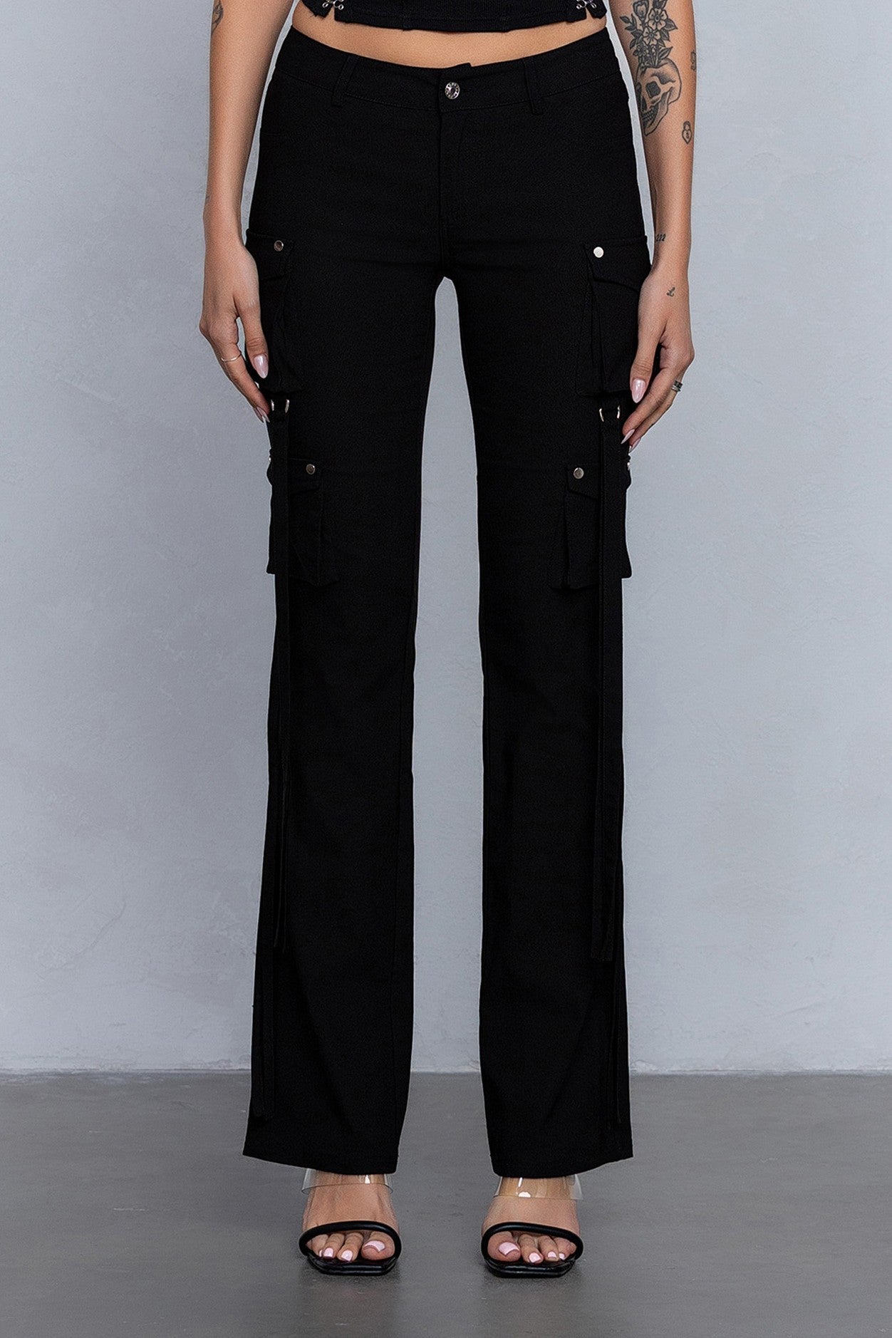 Sabrina Stretchy Woven Knit Low Rise Cargo Pants