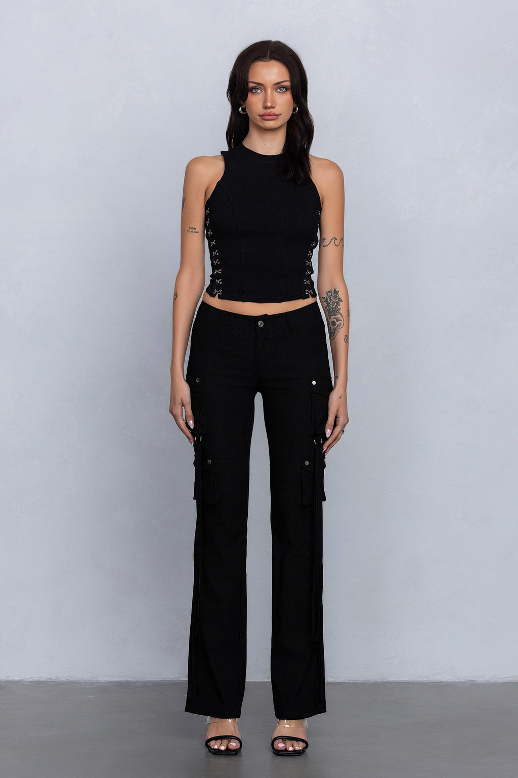 Sabrina Stretchy Woven Knit Low Rise Cargo Pants