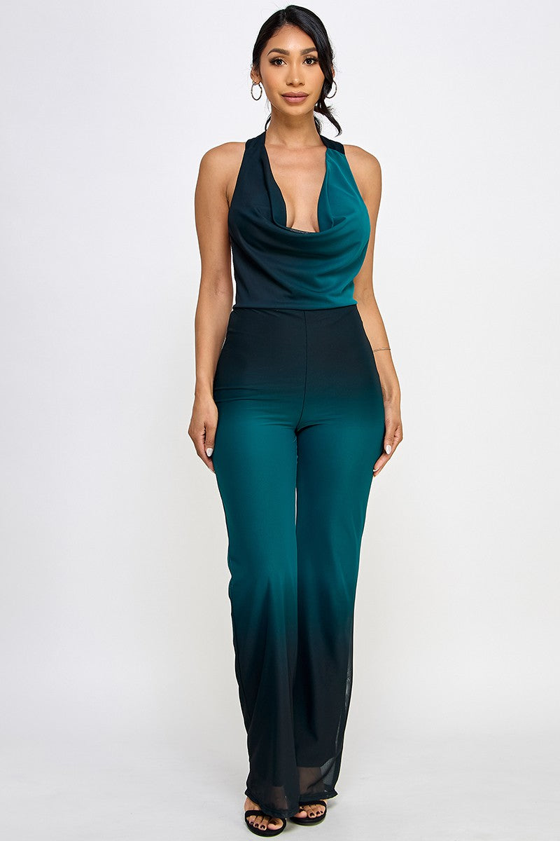 Loren Ombre Mesh Halter Neck Open Back Jumpsuit