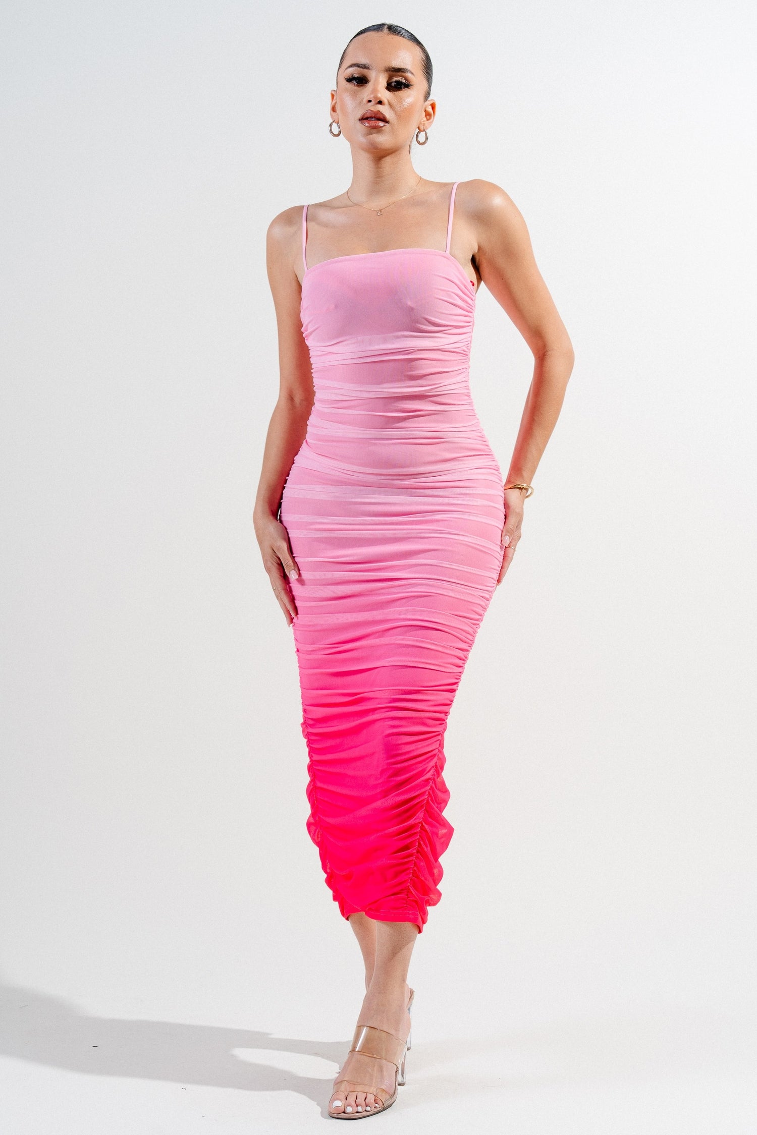 Bimini Ombre Print Mesh Bodycon Midi Dress