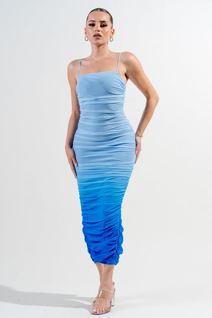 Bimini Ombre Print Mesh Bodycon Midi Dress