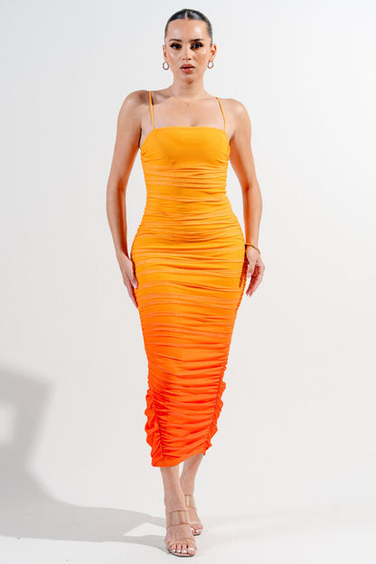 Bimini Ombre Print Mesh Bodycon Midi Dress