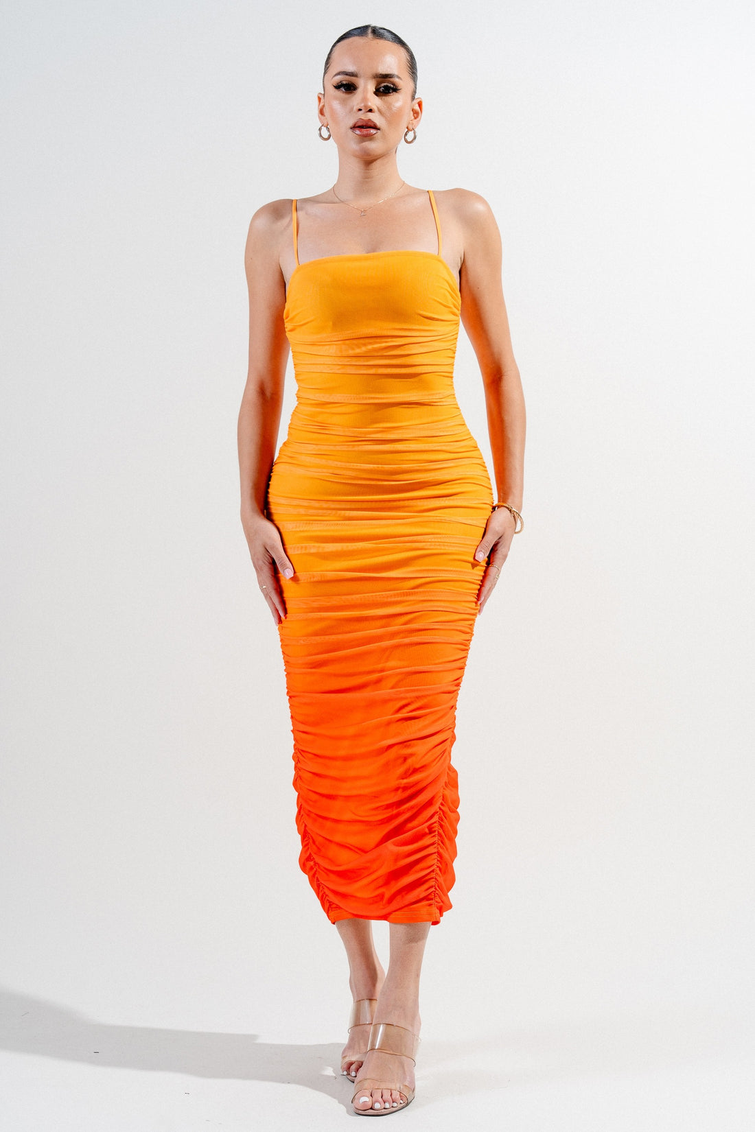 Bimini Ombre Print Mesh Bodycon Midi Dress