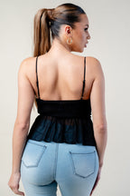 Elvia Sweetheart Neckline Cami Strap Ruffle Chiffon Top