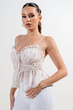 Elvia Sweetheart Neckline Cami Strap Ruffle Chiffon Top