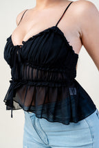 Elvia Sweetheart Neckline Cami Strap Ruffle Chiffon Top