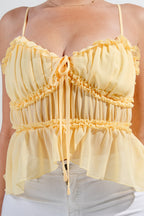 Elvia Sweetheart Neckline Cami Strap Ruffle Chiffon Top