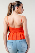 Elvia Sweetheart Neckline Cami Strap Ruffle Chiffon Top